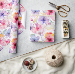 Waterverf Lavendel Roze Rode Pastel Bloemenveer Cadeaupapier