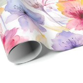 Waterverf Lavendel Roze Rode Pastel Bloemenveer Cadeaupapier (Rol Hoek)