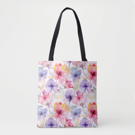 Waterverf Lavendel Roze Rood Pastel Bloemendek Len Tote Bag (Voorkant)