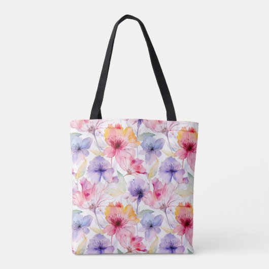 Waterverf Lavendel Roze Rood Pastel Bloemendek Len Tote Bag (Achterkant)