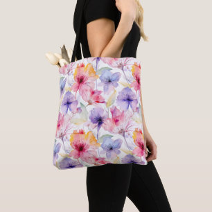 Waterverf Lavendel Roze Rood Pastel Bloemendek Len Tote Bag