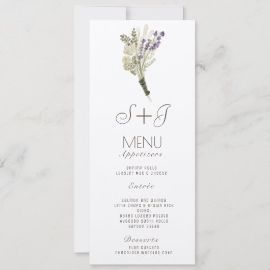 Waterverf Lavendel Rustieke Boeket Diner Menu (Voorkant)