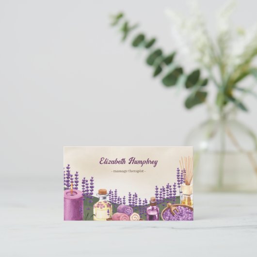 Waterverf Lavendel Spa Ontwerp Massage Therapeut Visitekaartje (Staand voorkant)