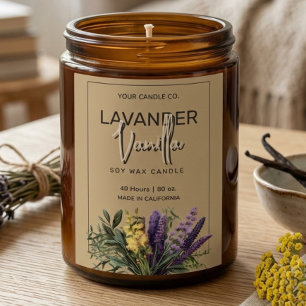 Waterverf Lavendel Vanille Bloemkaarslabel Voedselcontainer Etiket