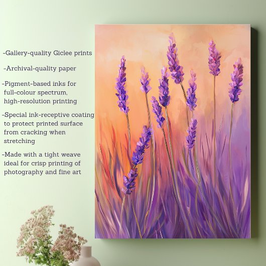 Waterverf Lavendel Veld Canvas Afdruk