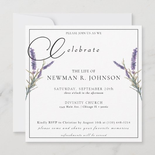 Waterverf Lavendel Viering van het Leven Foto Kaart (Achterkant)