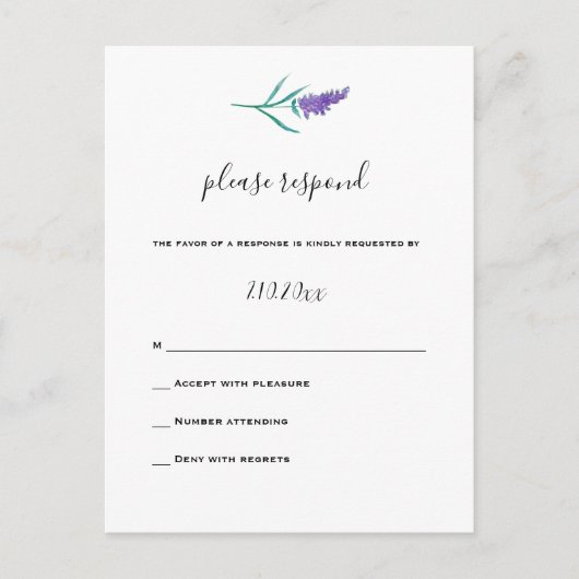 Waterverf Lavendel Wedding RSVP Kaarten (Voorkant)
