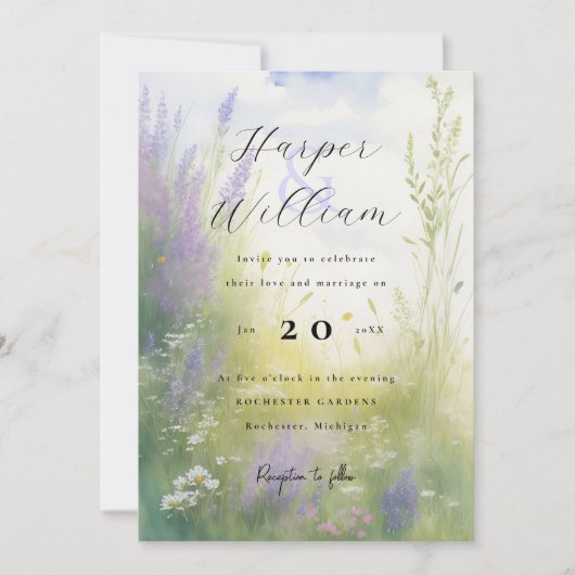waterverf lavendel weide bruiloft uitnodiging (Voorkant)