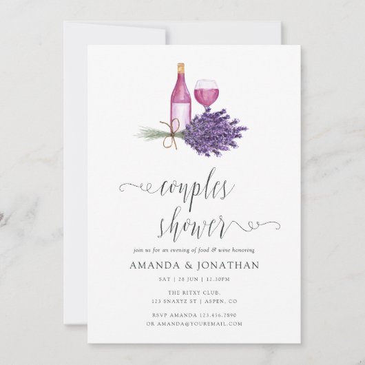 Waterverf Lavendel Wijnproeverij Couples Bruisfees Kaart (Voorkant)