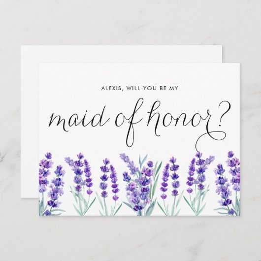 Waterverf Lavendel Wil je mijn bruidsmeisje zijn Uitnodiging Briefkaart (Voorkant / Achterkant)