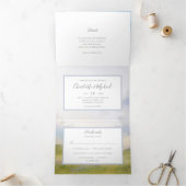 waterverf Lavendel Wildflower weide en landschap Drieluik Uitnodiging (Binnen)