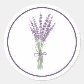 Waterverf lavendelbloemen boeket bruiloft ronde sticker (Voorkant)