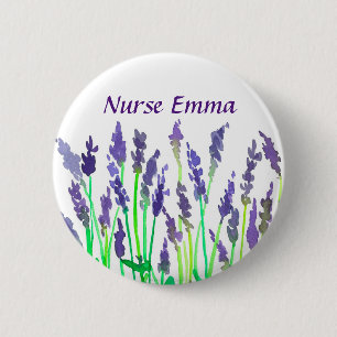 Waterverf Lavendelbloemen Nurse Name Tag Ronde Button 5,7 Cm