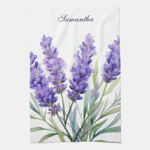 Waterverf lavendelbloemen theedoek