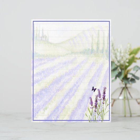 Waterverf lavendelveld (Staand voorkant)