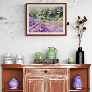 Waterverf Lavendelveld Schilderij Foto Afdruk