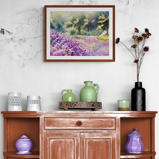 Waterverf Lavendelveld Schilderij Foto Afdruk