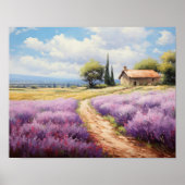 Waterverf Lavendelvelden Boerderij Landelijk Kunst Poster (Voorkant)