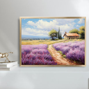 Waterverf Lavendelvelden Boerderij Landelijk Kunst Poster