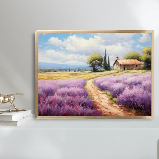 Waterverf Lavendelvelden Boerderij Landelijk Kunst Poster