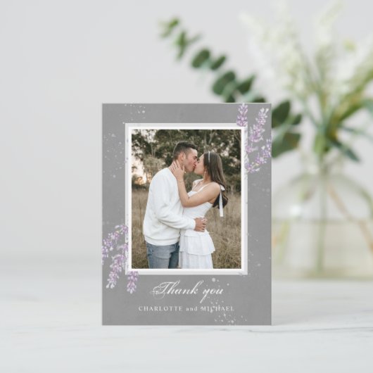 Waterverf lavender bloemen bruiloft bedankt foto briefkaart (Staand voorkant)
