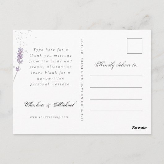 Waterverf lavender bloemen bruiloft bedankt foto briefkaart (Achterkant)