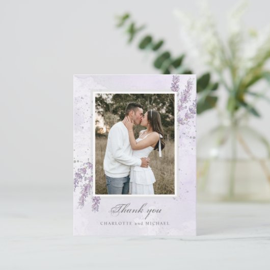 Waterverf lavender bloemen bruiloft bedankt foto p briefkaart (Staand voorkant)