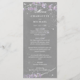 Waterverf lavender bloemen grijs trouwmenu menu