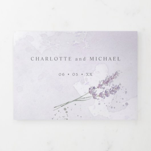 Waterverf Lavender bloemen op één bruiloft Drieluik Uitnodiging (Cover)