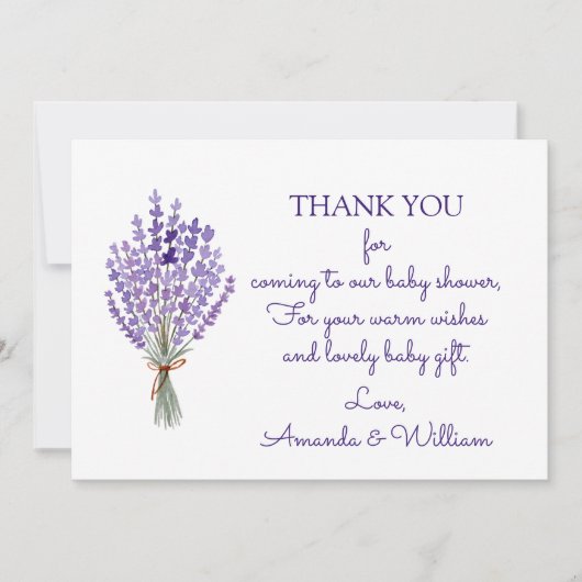 Waterverf Lavender Bouquet Dank u Baby shower Bedankkaart (Voorkant)