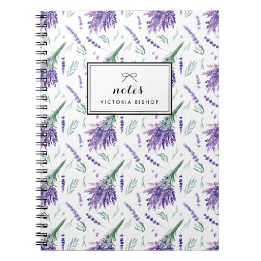 Waterverf Lavender Bouquet Pattern op persoonlijke Notitieboek (Voorkant)