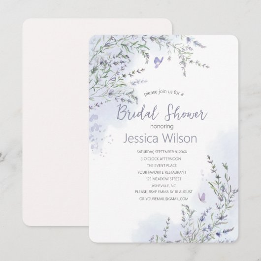 Waterverf Lavender Bridal Shower Kaart (Voorkant / Achterkant)