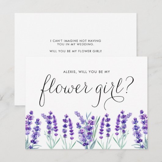 Waterverf Lavender Dan ben je mijn Bloemenmeisje Uitnodiging Briefkaart (Voorkant / Achterkant)