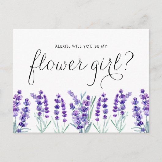 Waterverf Lavender Dan ben je mijn Bloemenmeisje Uitnodiging Briefkaart (Voorkant)