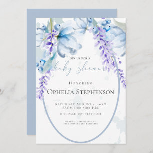 Waterverf Lavender - Dusty Blue Floral Baby shower Kaart