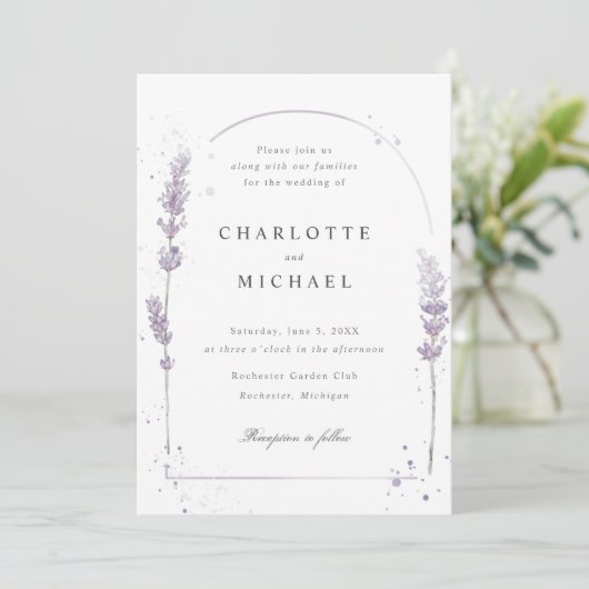 Waterverf lavender elegant arch bruiloft kaart (Staand voorkant)