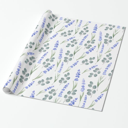 Waterverf lavender en Eucalyptus Patroon Cadeaupapier (Uitgerold)
