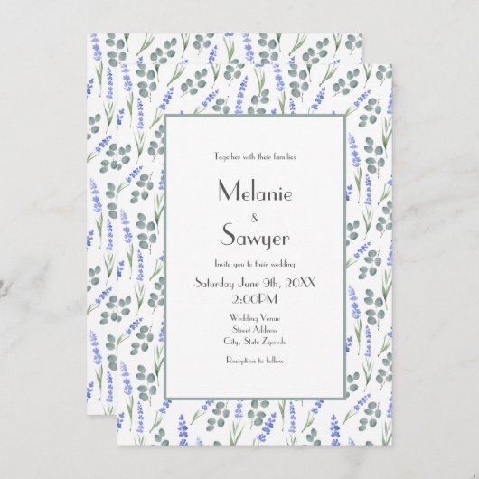 Waterverf lavender en Eucalyptus Patroon Kaart (Voorkant / Achterkant)