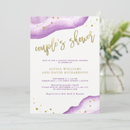 Waterverf Lavender en Gold Geode Couples Shower Kaart (Staand voorkant)