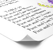 Waterverf lavender en Green Floral Seating Chart Poster (Hoek)