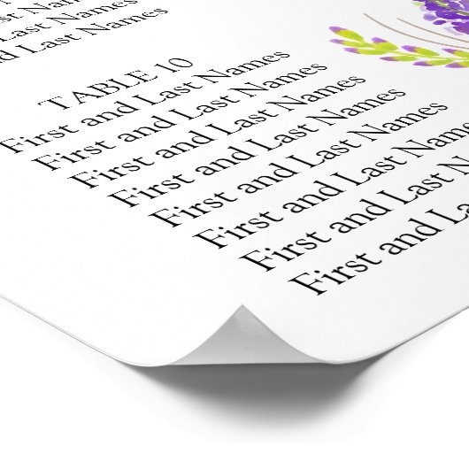 Waterverf lavender en Green Floral Seating Chart Poster (Hoek)