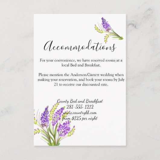 Waterverf Lavender en Green Florals Informatiekaartje (Voorkant)