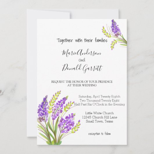 Waterverf Lavender en Green Florals Invitation Save The Date (Voorkant)