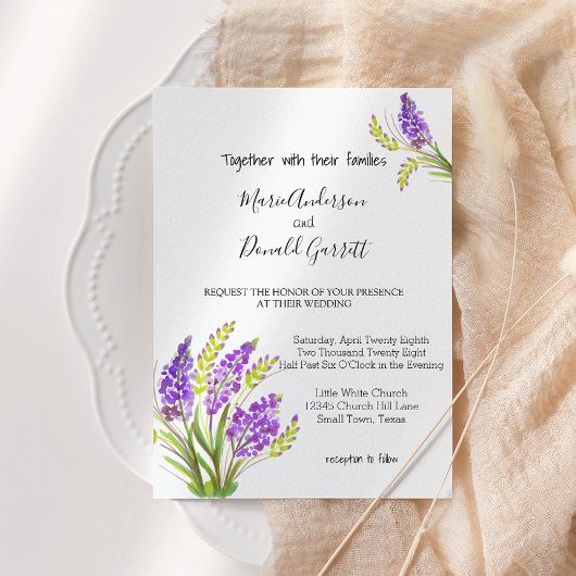 Waterverf Lavender en Green Florals Invitation Save The Date