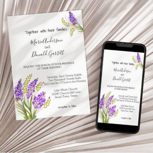 Waterverf Lavender en Green Florals Invitation Save The Date