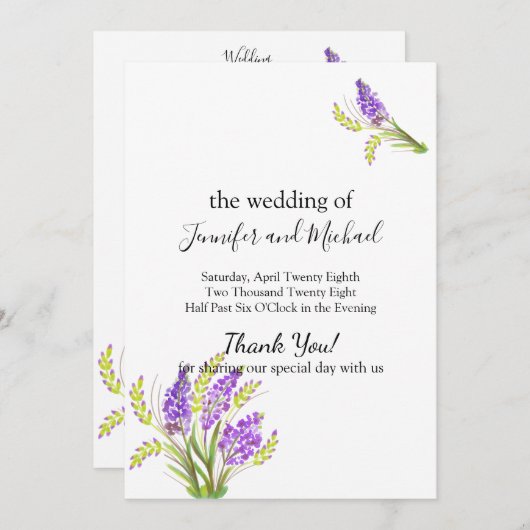 Waterverf Lavender en Green Florals Programmakaart (Voorkant / Achterkant)