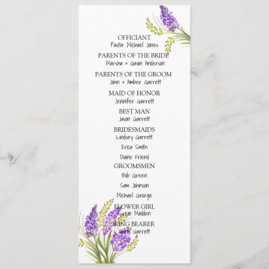 Waterverf Lavender en Green Florals Programmakaart (Achterkant)