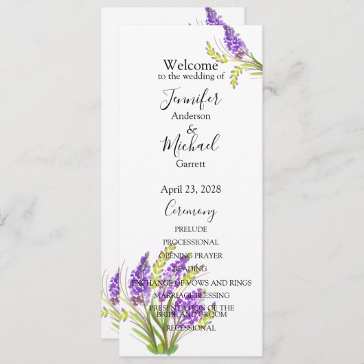 Waterverf Lavender en Green Florals Programmakaart (Voorkant / Achterkant)