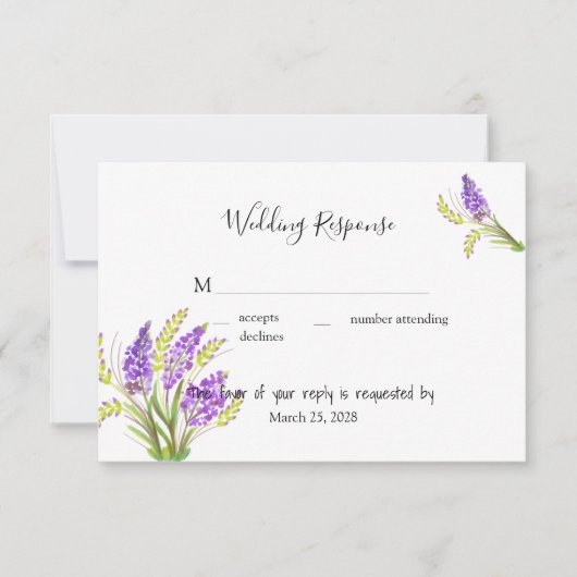 Waterverf Lavender en Green Florals RSVP Kaartje (Voorkant)