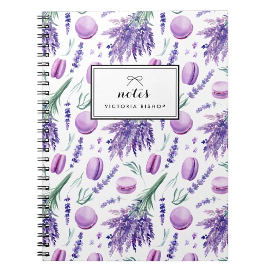 Waterverf Lavender en Macarons Patroon Aangepast Notitieboek (Voorkant)